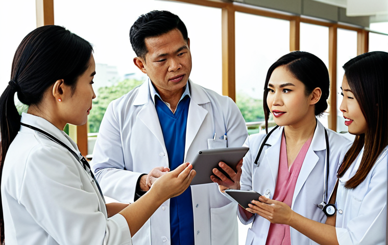 **

"A modern hospital lobby in Bangkok, Thailand. A friendly doctor in a white coat is talking to a Thai family, explaining test results on a tablet. Soft, natural lighting and a welcoming atmosphere. Emphasis on patient care and advanced technology."

**