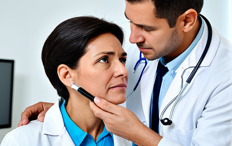 귀 통증 원인과 이비인후과 방문 시점 - Doctor Examining Patient's Ear**
"A doctor in a clean, bright clinic, carefully examining a patient...