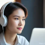 귀 울림 증상과 이명 초기 대처법 - **Prompt:** A close-up portrait of a Thai young adult, female, in her mid-20s, with short, neat hair...